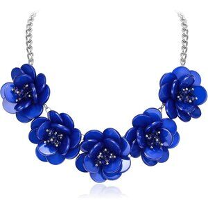 🆕 Women Blue Flower Choker Necklace Summer Beach Collar Bib Prom Dress Jewelry